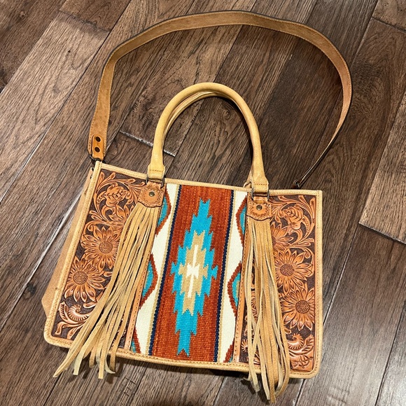 American Darling Briefcase Tote Saddle Blanket Leather Purse - Picture 7 of 11